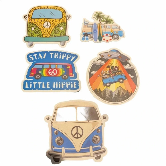 5 STICKERS CAMPING VINTAGE VAN TRAVEL TRIP - Picture 1 of 6